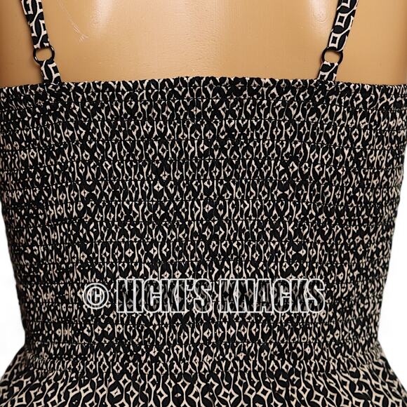 Monteau Black Taupe Patterned Mini Dress Square Neck Sheath Fit Size S - Picture 7 of 11